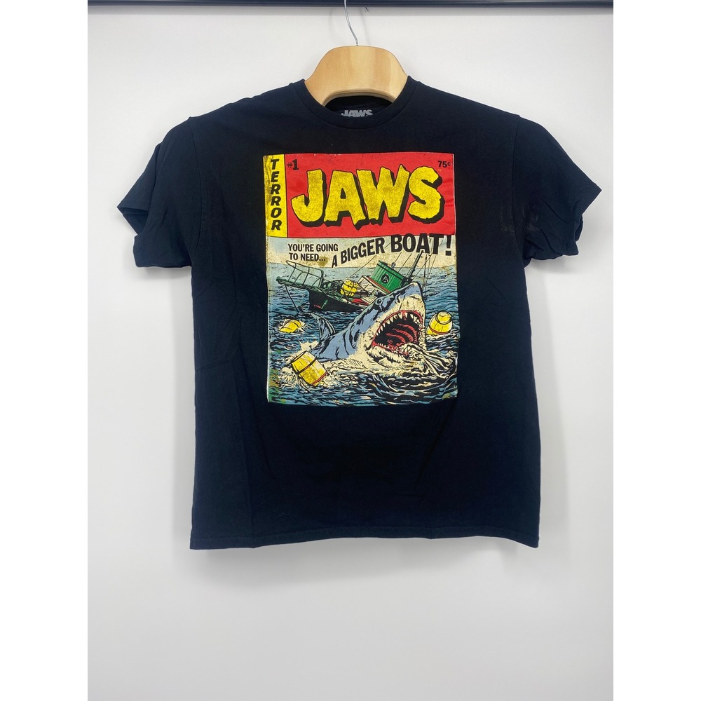 Jaws Movie Graphic T-Shirt Mad Engine Comic Book Style Mens Large Black Cotton